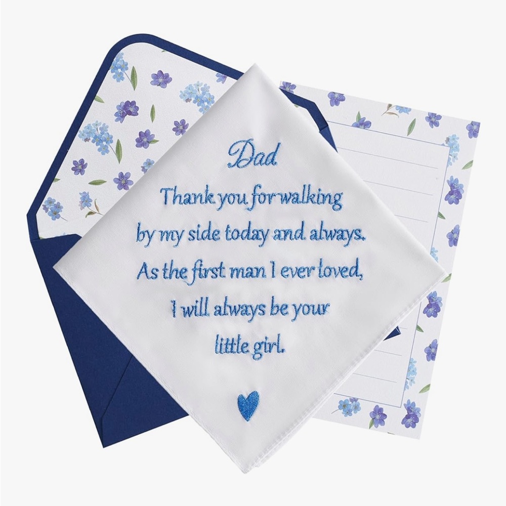 Embroidered Handkerchief with Blue Text